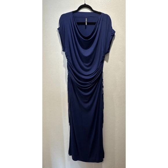 Victoria's Secret Size Medium Blue Ruched Sides Draped Neck Dress Slits Travel - Picture 1 of 11